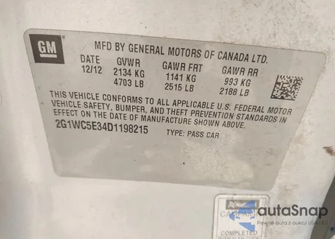 2013 Chevrolet Impala Ltz from USA, damaged, VIN 2G1WC5E34D1198215